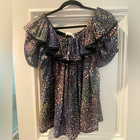 Chloe navy and multi colored patterned blouse - Picture 2 of 5